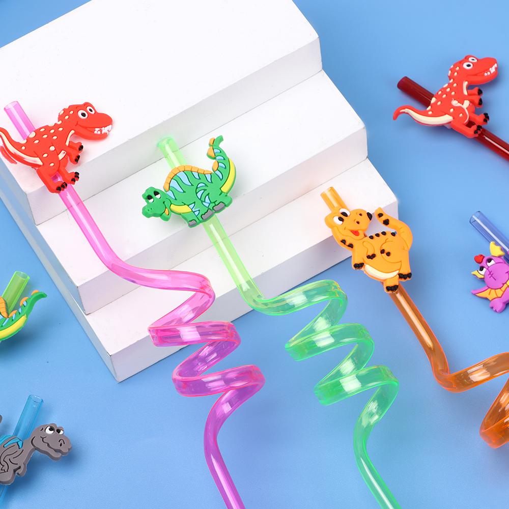 Drinking Decor Temporaty Straw Straws-Plastic Dinosaur Reusable Straws Dino Theme Cartoon Pattern