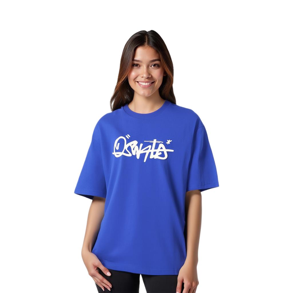 Li-Ning X Disney Oswald Series Cartoon And Letter Print Round Neck Loose Short Sleeve T-Shirt Unisex Tops Bright-Blue AHST313-3