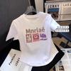 Pure cotton t-shirt white summer short-sleeved irregular hem arc t-shirt women's short slim-fitting sexy niche top
