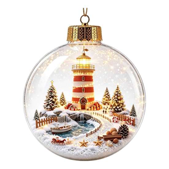Palline di Plastica per Festa Ornamento Luminoso Storia di Natale, Palla Appesa 3D Luminosa con LED Caldo, Mini Decorazione Festiva da Interno/Esterno Festività
