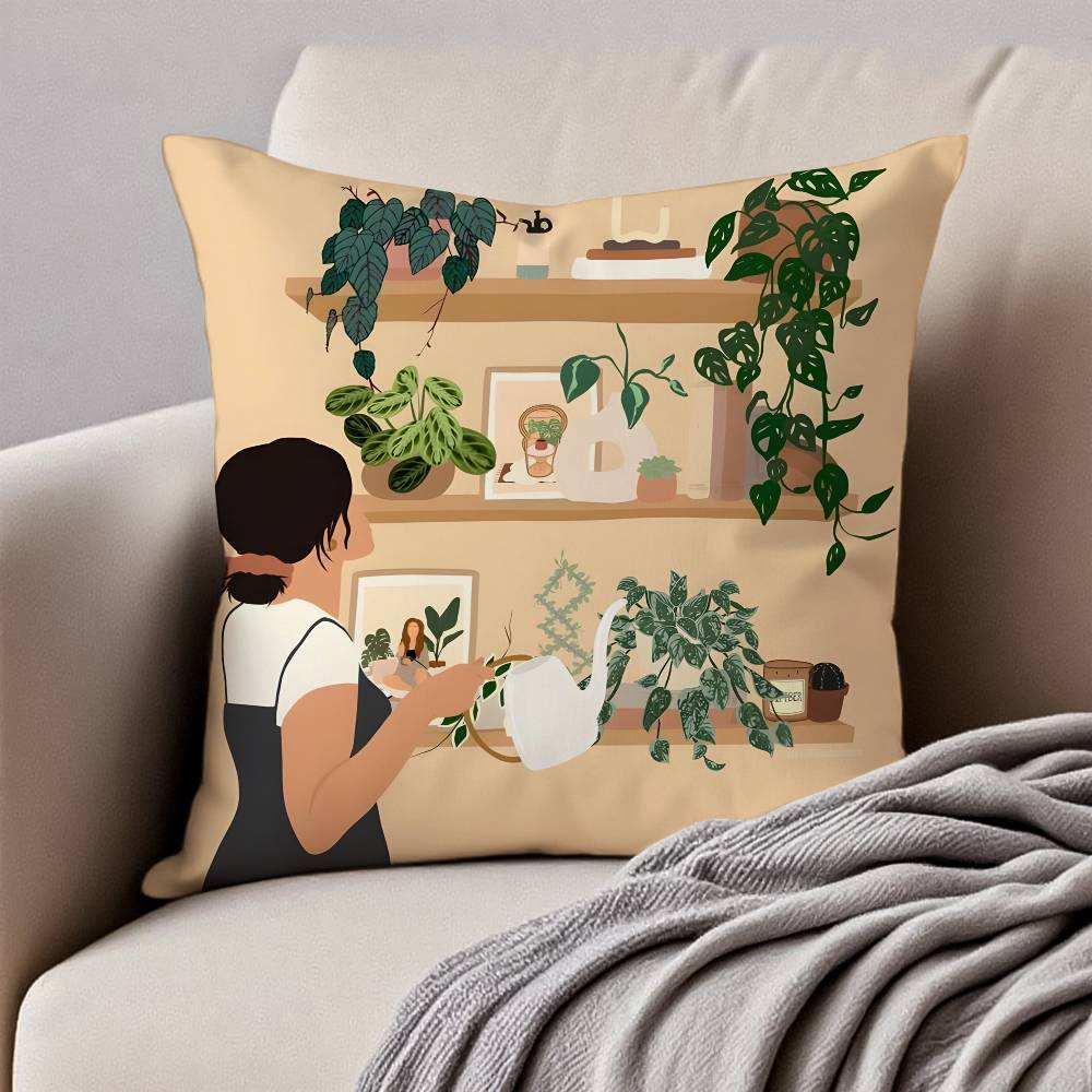 Blumen P-Pflanze G-Mädchen Kissenbezug Milbenschutz Kissenbezug Verdeckter Reißverschluss Seidiger Kurzplüsch Sofakissenbezug