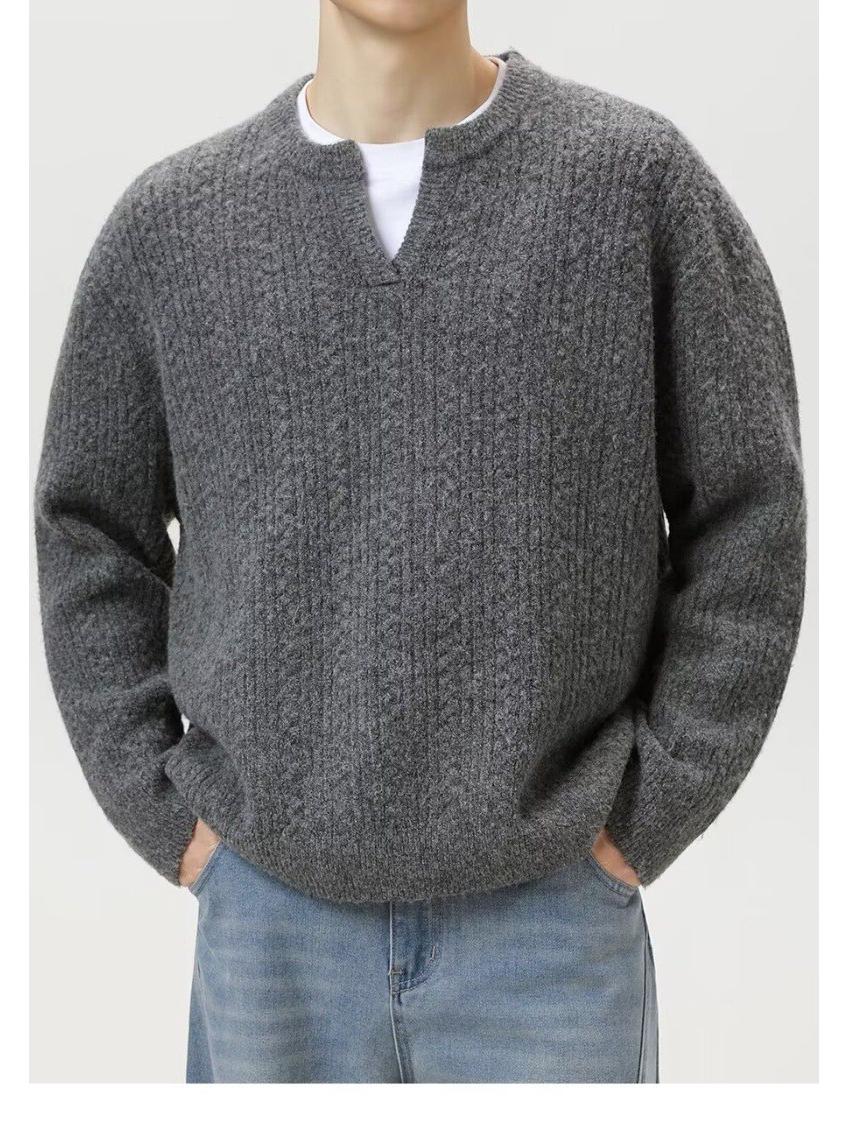 

Men s Scruffy Cool V-neck Sweater - Autumn/Winter Lazy Old Money Style Knitwear XXL сірий колір