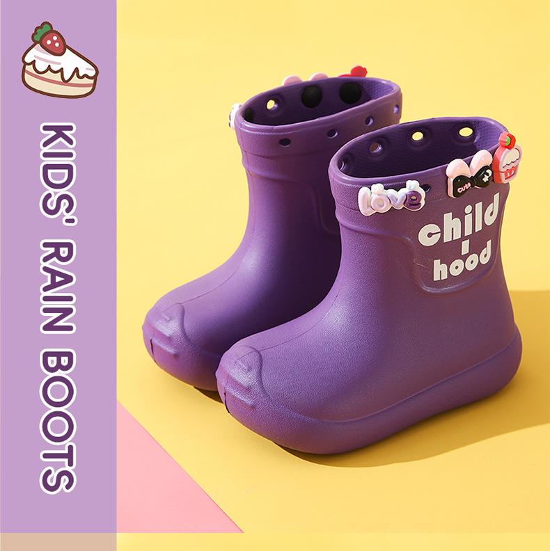 Children's Rain Boots Cute Cartoon Decoration Boys Girls Rain Boots EVA Kids Water Shoes DIY Waterproof Shoes