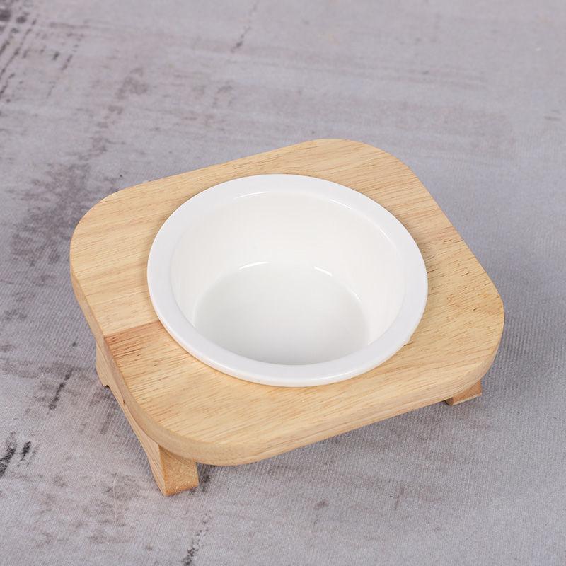 Cat Bowl Ceramic Solid Wood Bowl Rack Cat Food Bowl Cat Rice Bowl Cat Bowl Feeding Tableware Cat Food Basin Pet Supplies