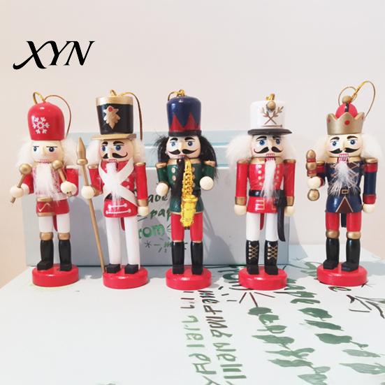 Collectible Wooden Nutcrackers 5Pcs Christmas Nutcracker Ornaments, Handmade Soldier Figurines with Hanging Rope, Desktop for Home Decor Classic