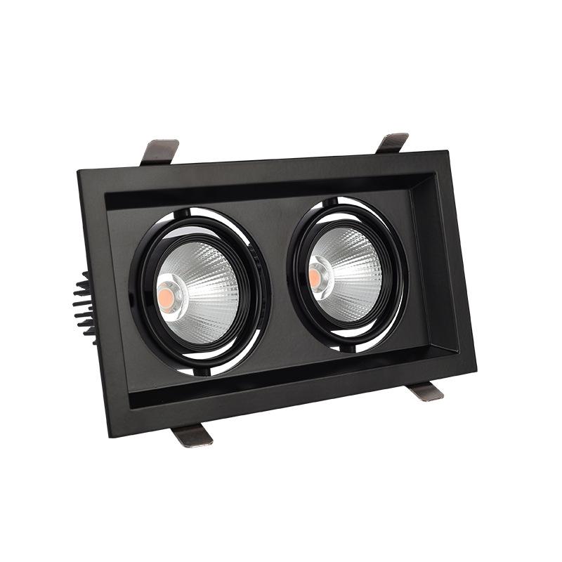 LED Double/Triple-Head Square Downlight: Recessed Aluminum Gimbal Light, COB Spotlight for Commercial Use