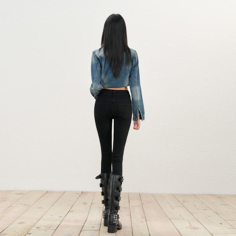 Jeans women's autumn and winter new velvet high waist slim fit thin elastic tight small feet pencil pants