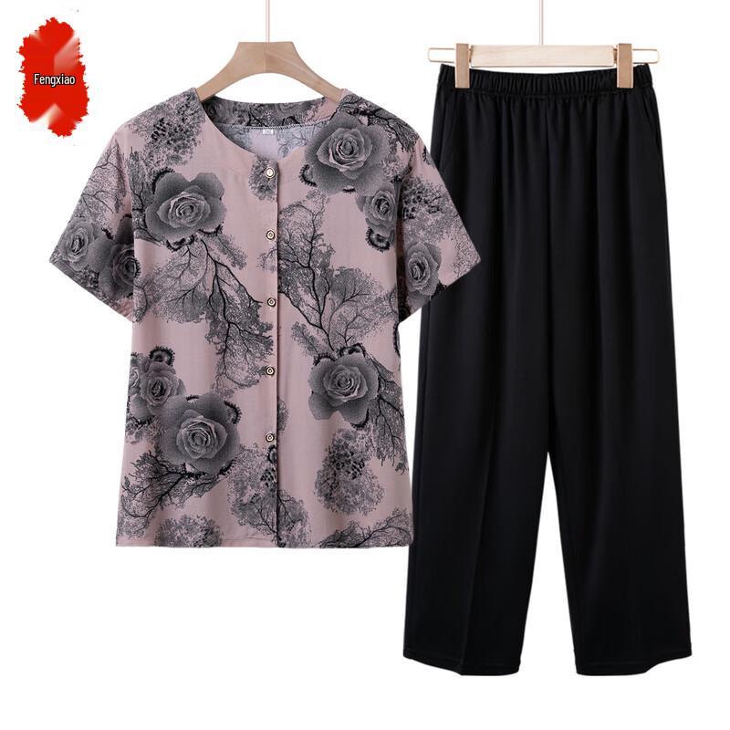Senior Women s Floral Short-Sleeve Cotton Blend Summer Outfit XL