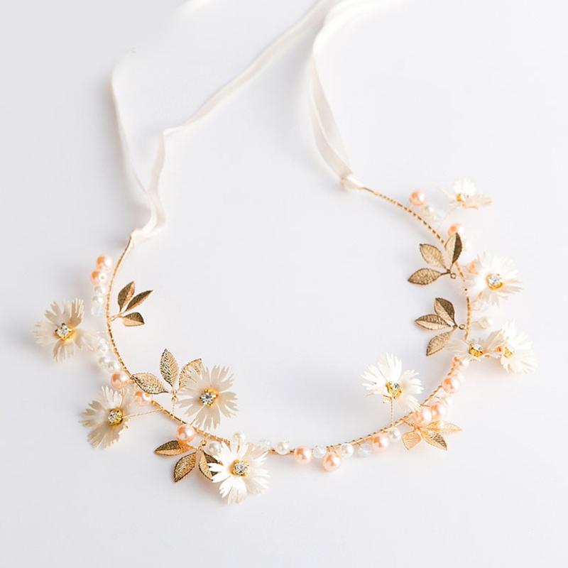 Bridal Red/Gold Color Flower Ribbon Hairband Women Headpiece Tiara Wedding