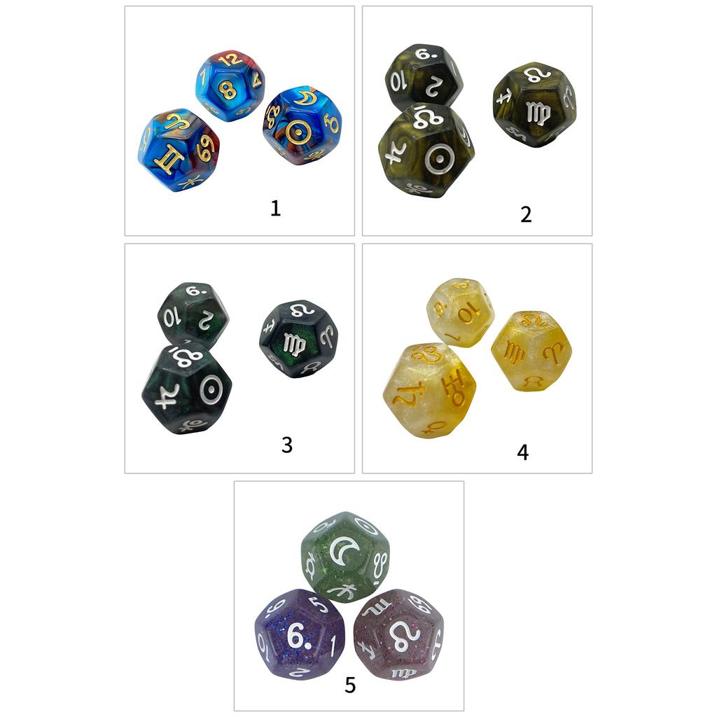 3pack Colorful Resins Divination Dices with Glitters Finish for Mystical Roleplay and Guidance