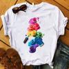 Korean Fashion Casual 3D Color Nail Polish Print Women T-Shirt White Round Neck Short Sleeve Summer Blouses Kpop Ladies Tops Y2K