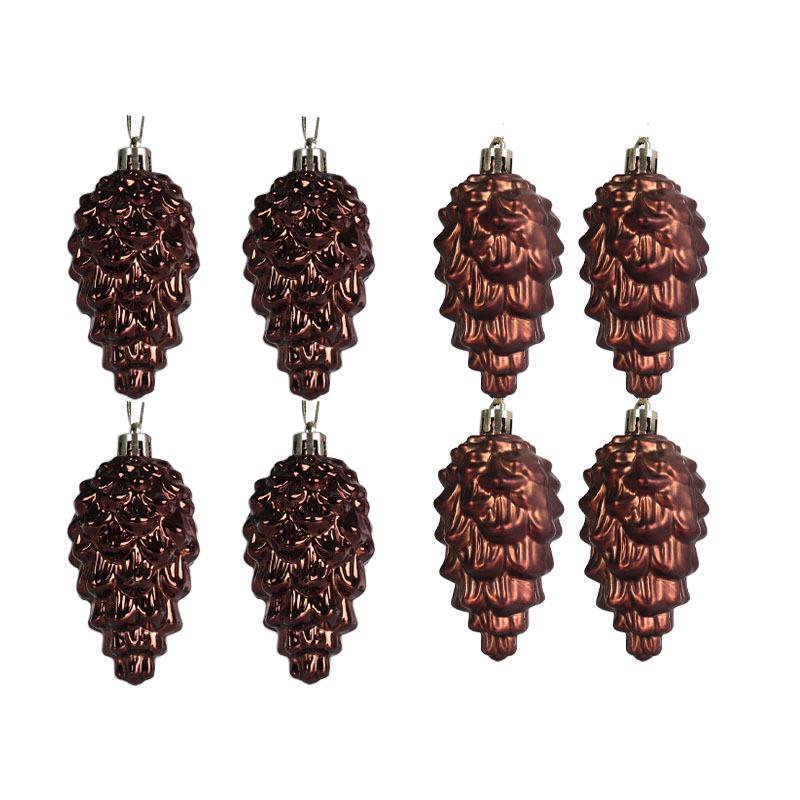 9cm Christmas Tree Ornaments Set: 8 Shiny & Matte Plastic Pine Cones