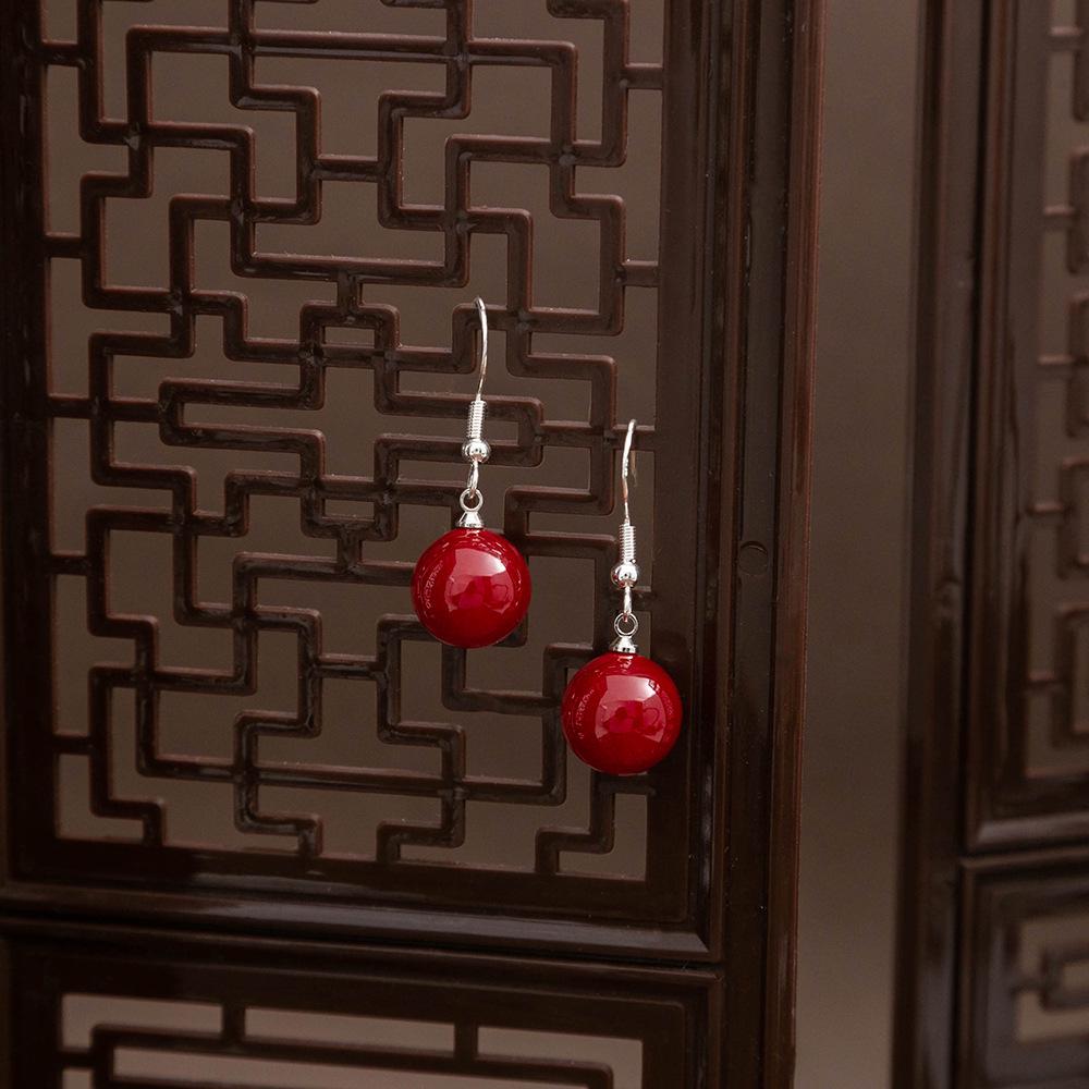 Ancient Red Beaded Cloud Teardrop Earrings - Chinese Hanfu Cheongsam Pearl Accessories