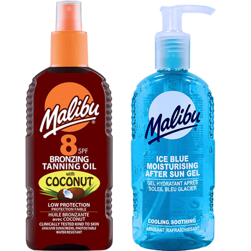 Malibu Bronzing Oil with Coconut Spf8 200ml + Ice Blue Gel After Tanning 200ml