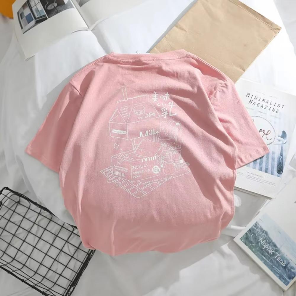 Tricou marca de modă retro japonez cu mâneci scurte Tricou din bumbac Ins de vară Harajuku Bf Style Cuplu Top pentru bărbați și femei