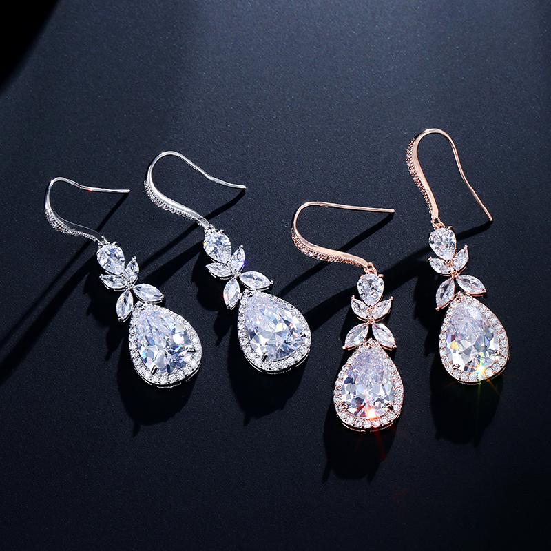 ZAKOL Elegant Shiny AAA Cubic Zirconia Leaf Tassel Earrings for Women Fashion Sliver Color Birthday Wedding Zircon Gift