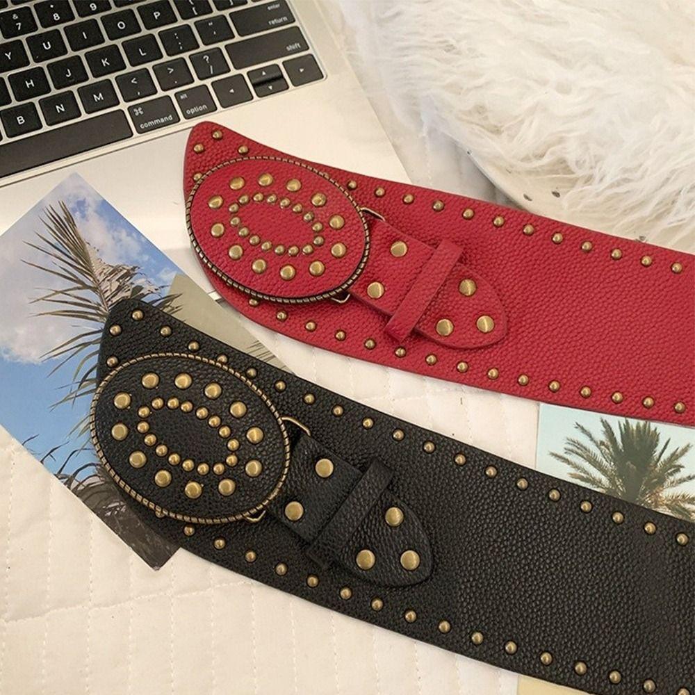 Vintage Women's Waist Belt Gothic Dress Jeans Belt Trendy Rivet Leather Belt  Streetwear