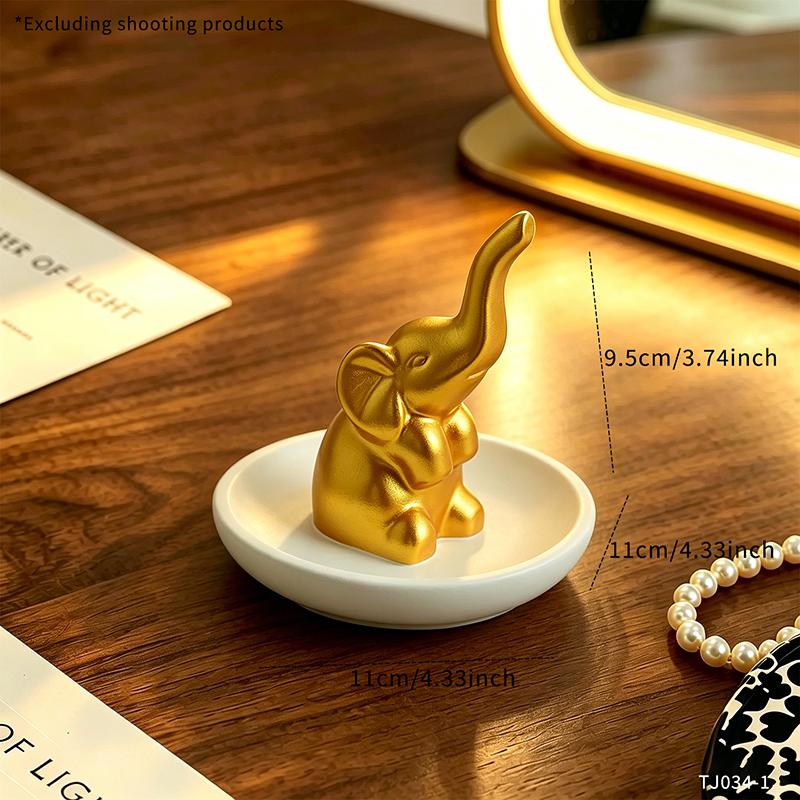 Cute Elephant Resin Jewelry Ring Holder Trinket Dish Decorative Tray for Rings Earrings Necklaces Home Vanity Tabletop Display