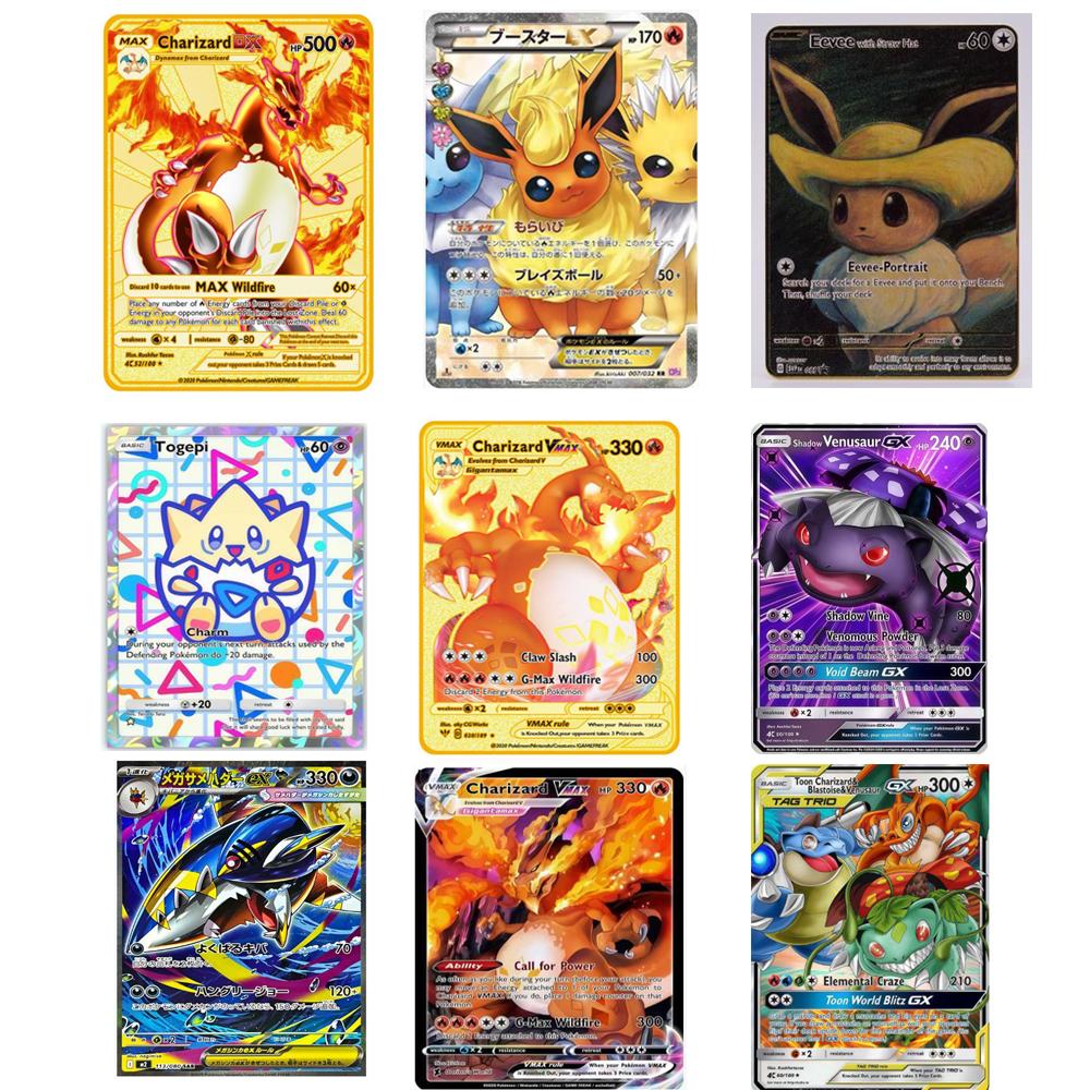 Pokémon Vmax Pokemon Cards Vstar GX V English Metal Card Anime Charizard Mewtwo Blastoise Shiny Letters Game Collection Card Toy