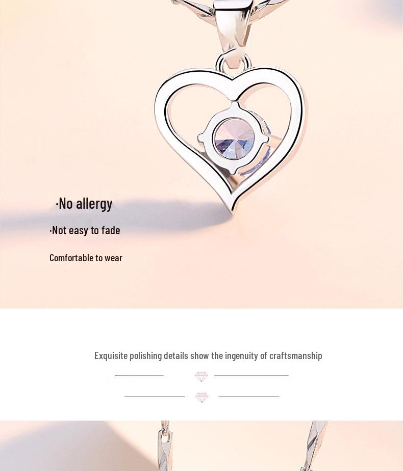 Girlish Heart 925 Sterling Silver Clavicle Necklace - Love Heart Pendant Gift for Women: Christmas, Valentine's, Student, Girlfriend