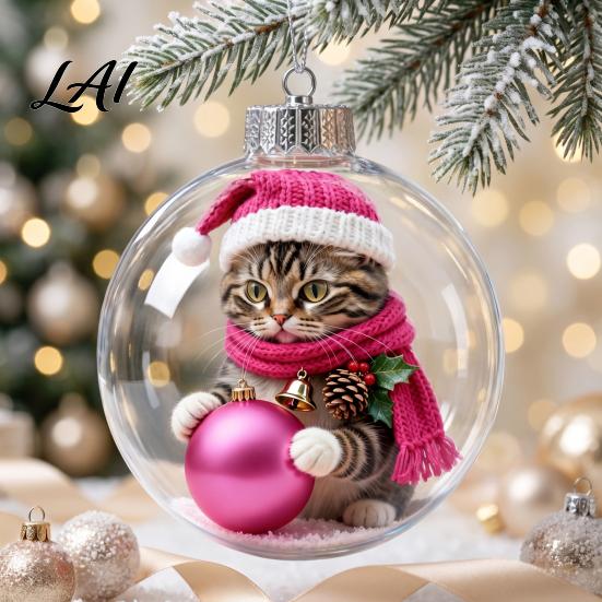 Decorative Xmas Tree Pendants Glowing Christmas Story Ornament Light‑Up Mini Animals Hanging Ball Ornament with Warm LED Transparent Balls