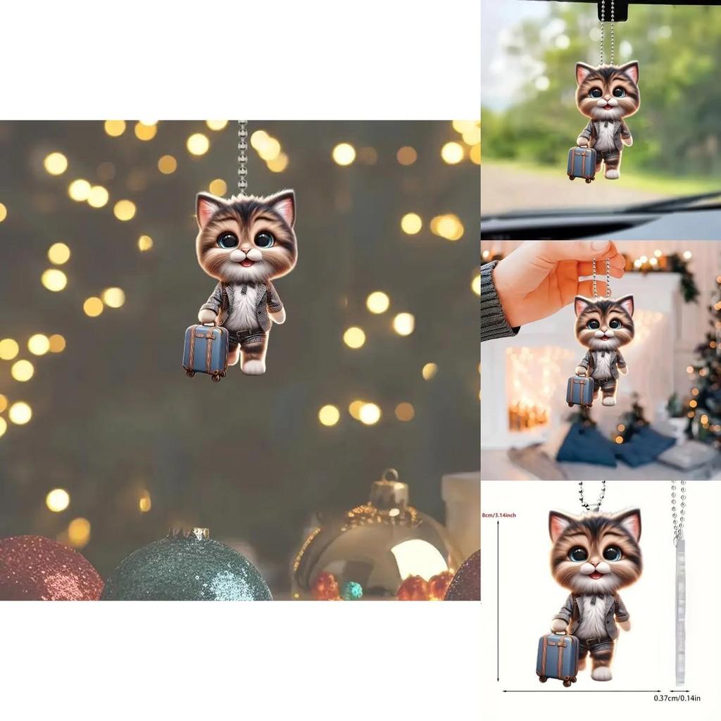 Playful Cat Acrylic Car Accessory Unique Home Decor And Backpack Charm For Cat Lovers