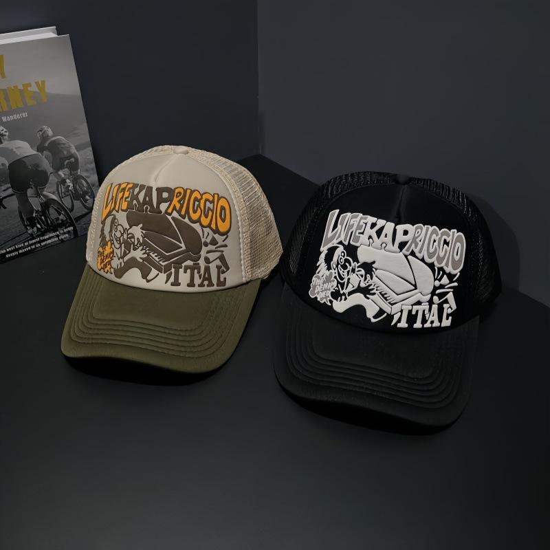 Spring and Summer European and American Personalized Printed Alphabet Baseball Caps Men's and Women's Sunshade Mesh Color Matching Outdoor Piano Hats