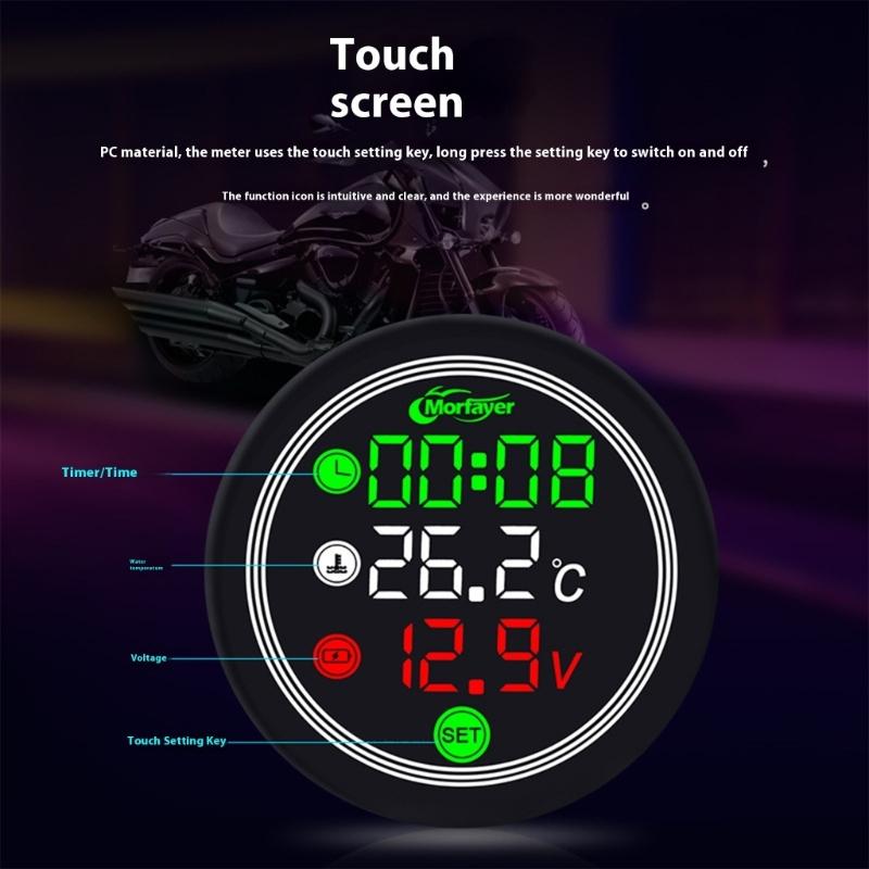 12V Motorcycle Voltmeter Voltage Gauge With Temperature Monitoring USB Type C Charging And Time Display