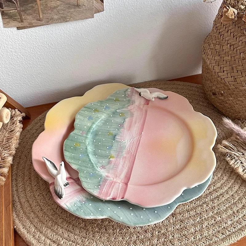 Keramikscheibe Spitzenmuster Einfaches Haushaltsgeschirr Hohes Erscheinungsbild Handmalerei Teller Küche Kreative Mehrzweckscheibe