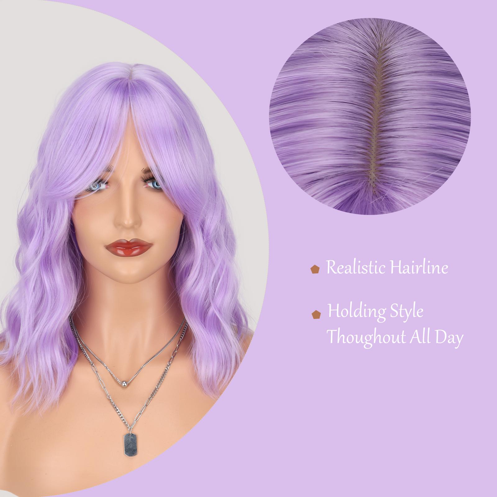 MERISIHAIR Синтетический парик для косплея 14 дюймов Волнистые парики Боб Средний — фото 6