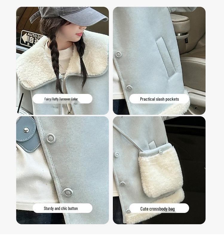 2025 Girls' Fleece-Lined Lambswool Coat - Autumn/Winter Fuzzy Sweater Style