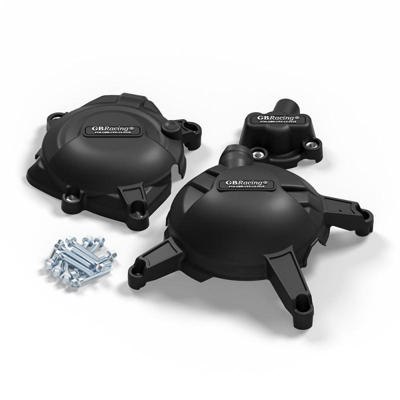 GBRacing Engine Guard Cover Set Yamaha R3 R25 MT-03 2015-2022 Crash Protection Black Carbon Fiber Forged Texture