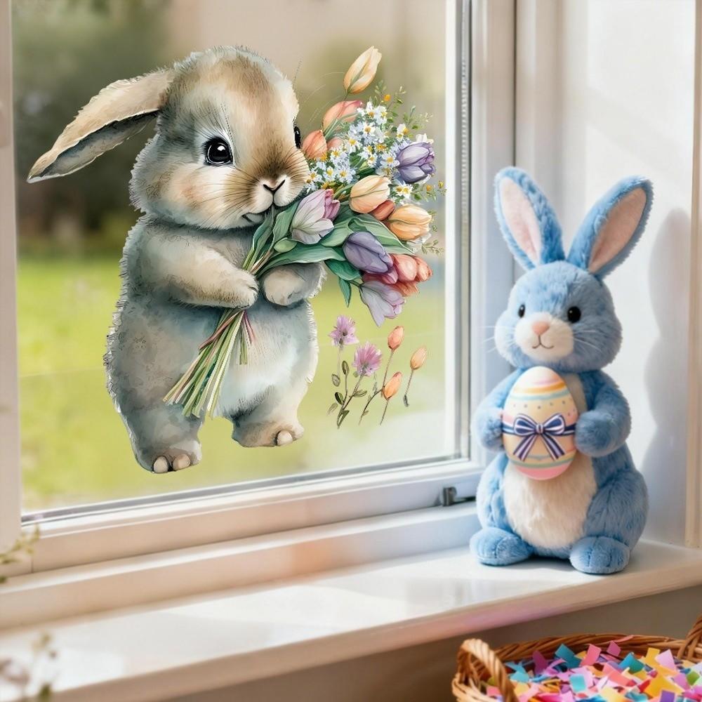 Self-Adhesive Flower Rabbit Sticker Easter Wall Decal New Wall Stickers  Wall Decoration