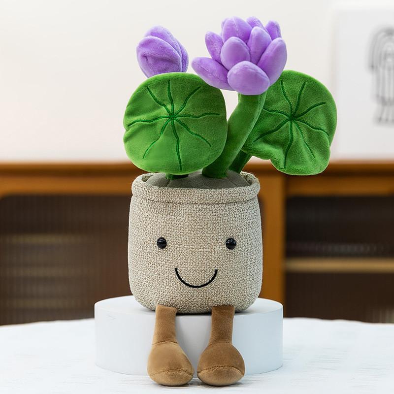 Creative Lotus Cartoon Potted Plant Plush Doll Ornament Home Office Decor Desk