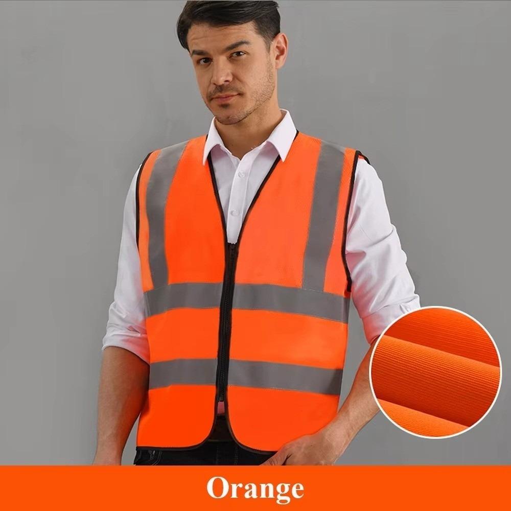 

Zipper Safety Vest Front Reflective Strips Working Clothes Durable Workwear Uniforms Warehouse помаранчевий