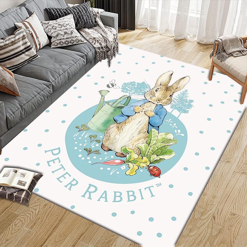 Peter Rabbit Flannel Printed Carpet, Home Sofa Decoration for Living Room & Bedroom, Non‑Slip Play Flannel Floor Mat for Game Room