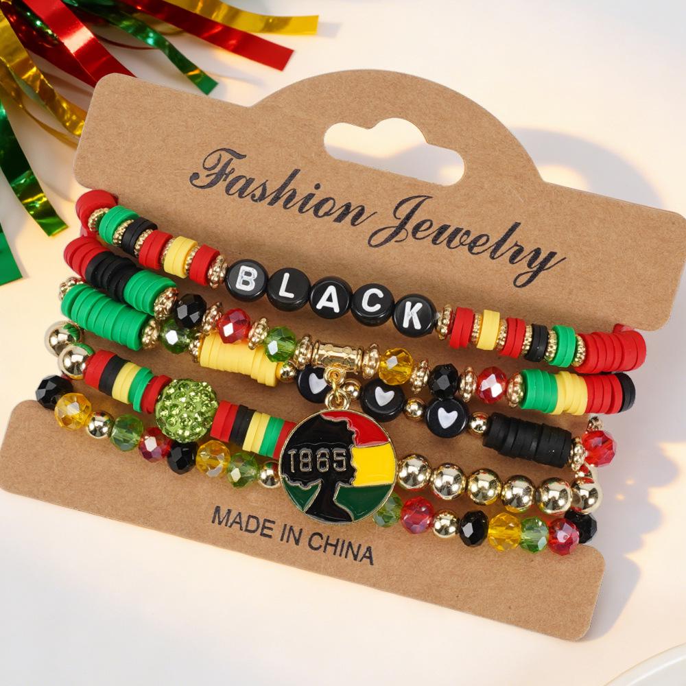 Bohemian African Black Multi-layer Beaded Bracelet Set – Festive Elastic Polymer Clay Bracelets