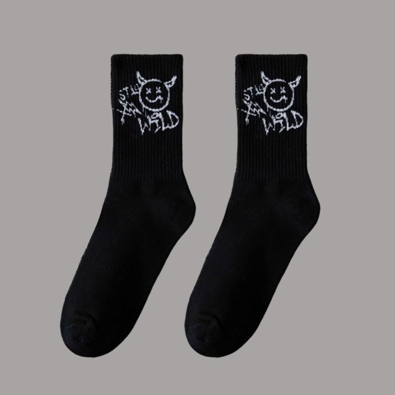 Grimace Large Size Women's Sports Socks Black and White Basketball Stockings Autumn and Winter Men's Medium Tube Socks