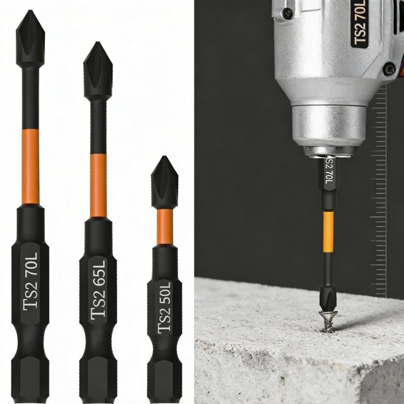 3PCS S2 Impact Strong Magnetic Anti Slip 50-70mm Electric Hand Drill Cross Screwdriver Bit Electric Tool Accessory Set