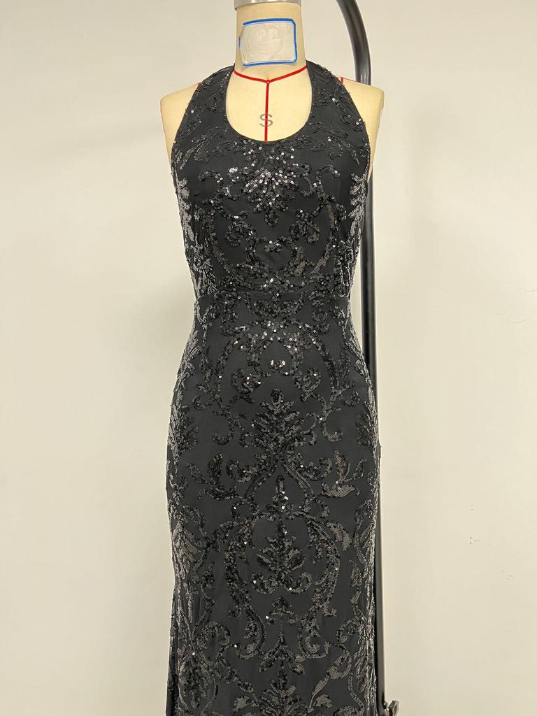 Rochie de seară sexi cu paiete și gât halter pentru femei - La modă și versatilă