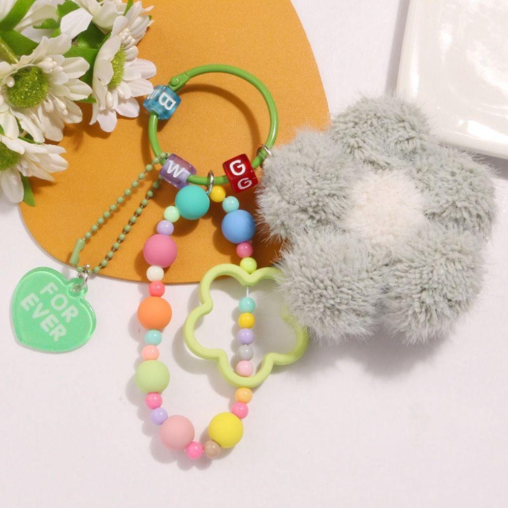 Bag Key Ring Bead Chain Keyring Flower Hairball Keychain Backpack Pendant  Keychain Accessories