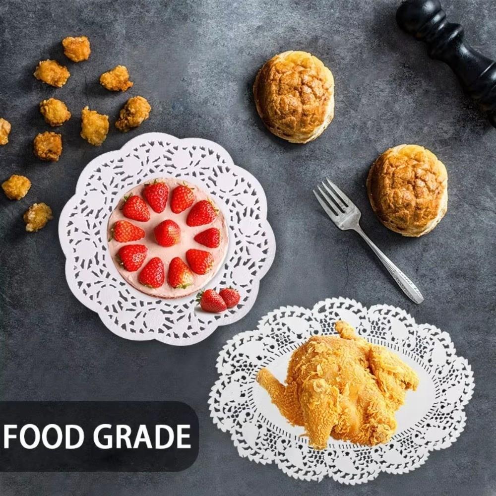 140 Pcs Round Baking Paper White Lace Paper New Oil-absorbing Paper  Cake Baking