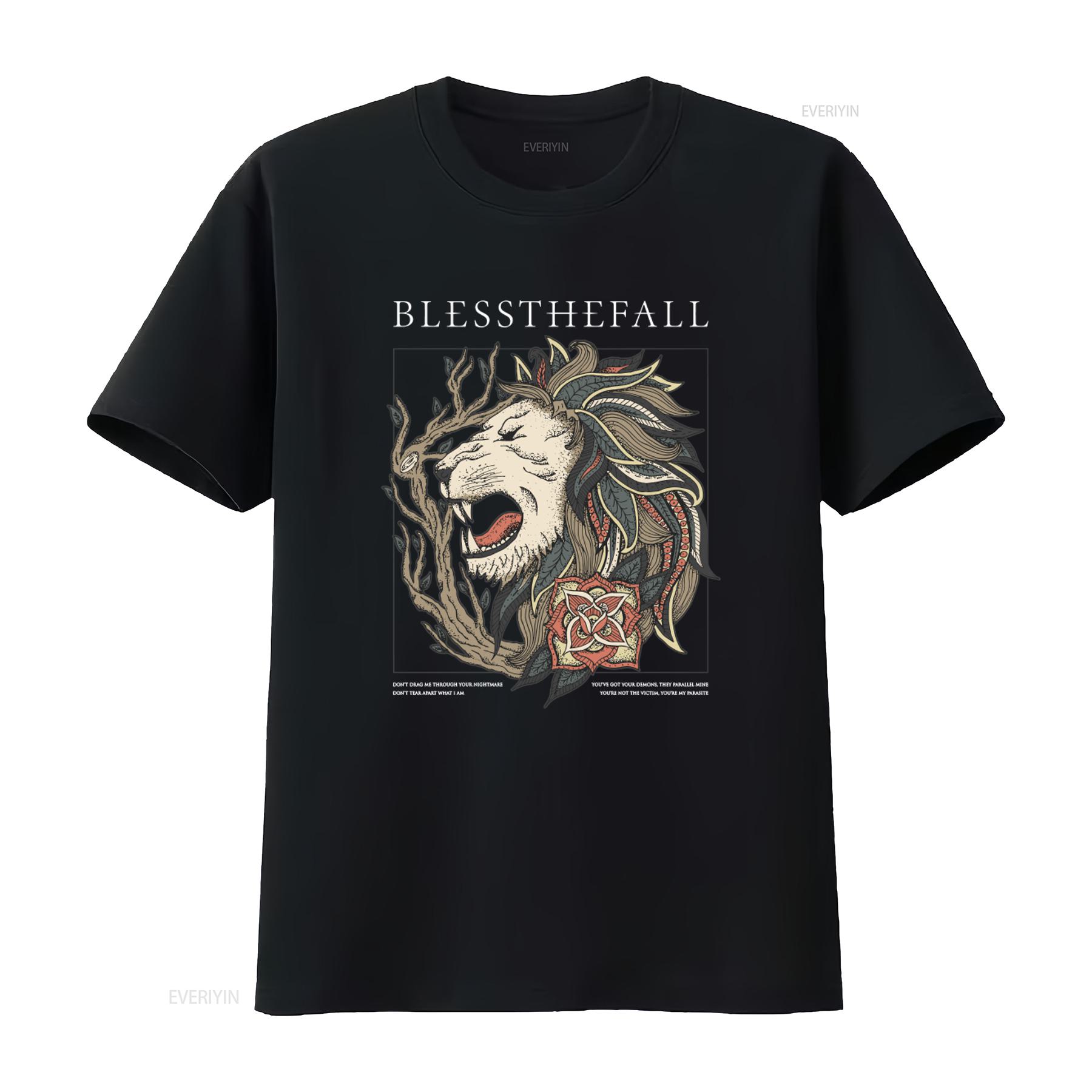 

New Popular Blessthefall Up in Flames American Music Group Lion Tree T Shirt S 4XL vintage Washed designer clothes Stylish 4XL