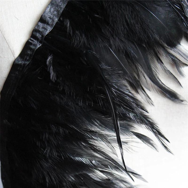

Black Chicken Feathers Trim Fringe Fabric DIY Feather Ribbon Sewing Crafts for Festival Party Clothing Creative Decoration