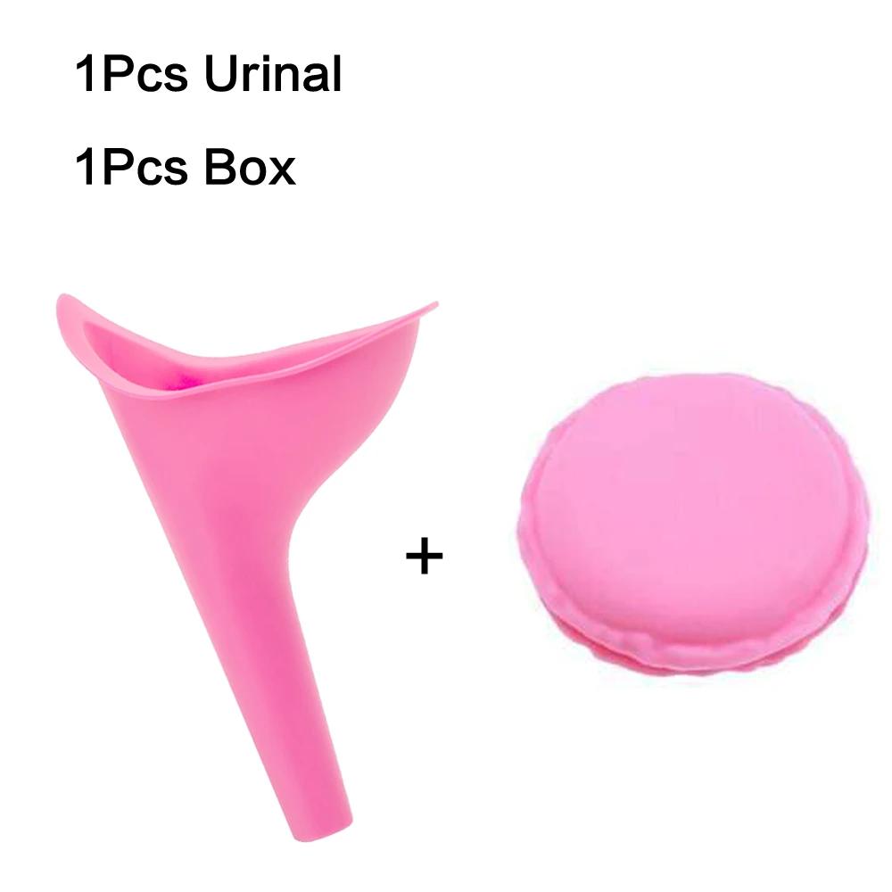 

Soft Silicone Female Urinal With Storage Box Portable Outdoor Camping Shrinkable Urinal For Women Stand Up рожевий