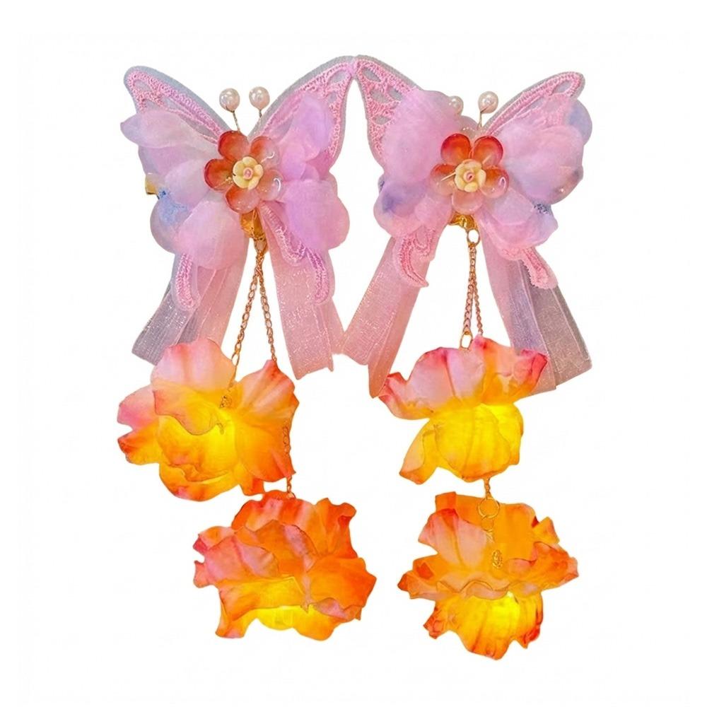 

2pcs/set Extra Large Tassel Hair Clip Luminous Flower Butterfly Hairclips Children s Use розовый