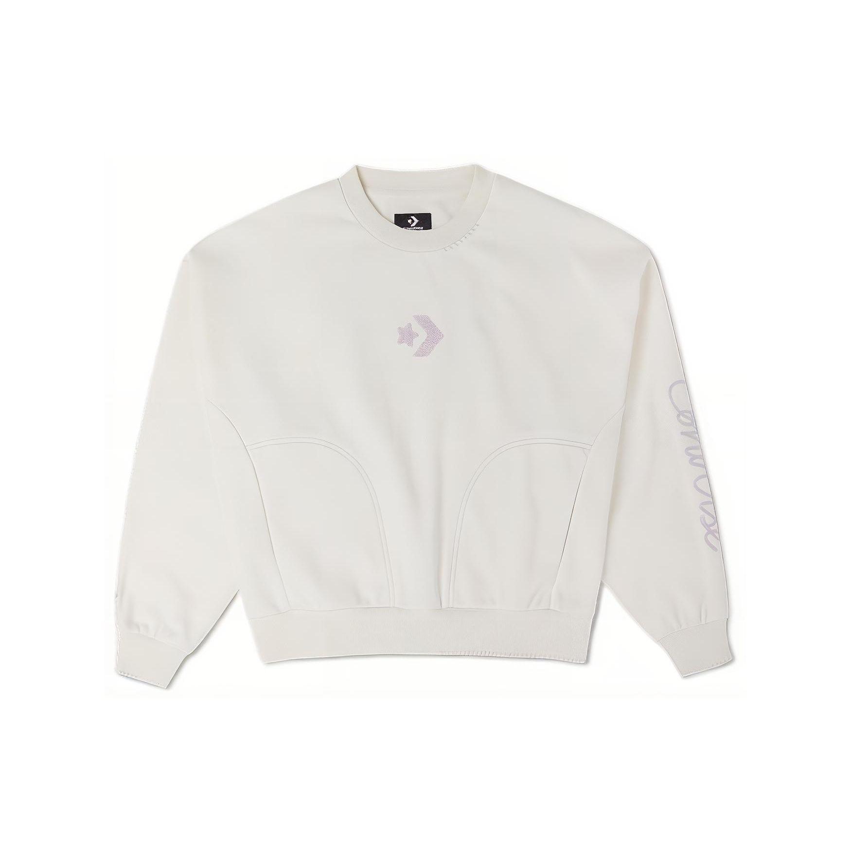 

Converse Solid Color Simple Knit Crew Neck Sweatshirt Women Tops White 10025516-A01