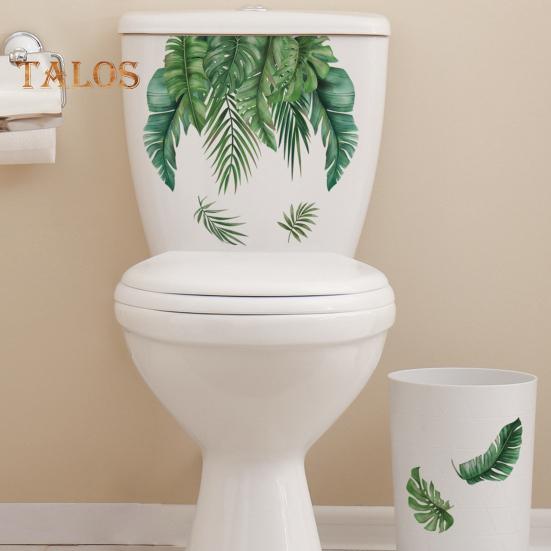 1 Sheet Toilet Sticker Self-Adhesive Waterproof No Trace Green Plant Leaves Mural Wall Sticker Decal Bathroom Toilet Decor