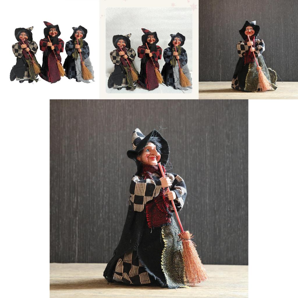 Halloween Hexenbesen Figur mit Plüschmaterial für gruselige Heimdeko-Szene