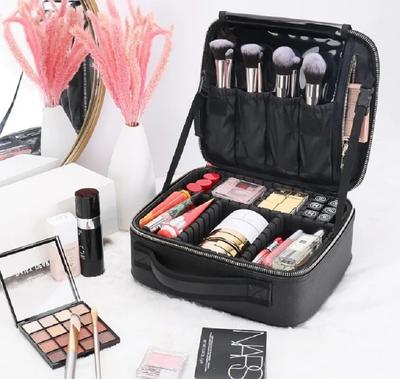 Travel Makeup Bag, Double Layer Portable Cosmetic Bag With Adjustable Dividers, Waterproof Makeup Case, Cosmetics Accessories